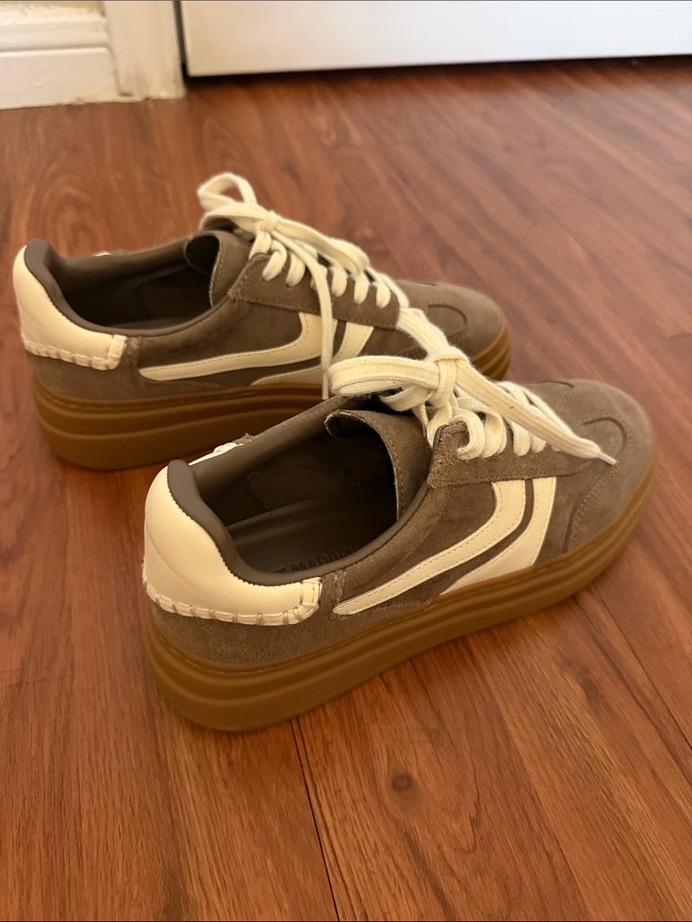 Steve Madden Women's Taupe Suede Platform Sneakers with Cream Accents